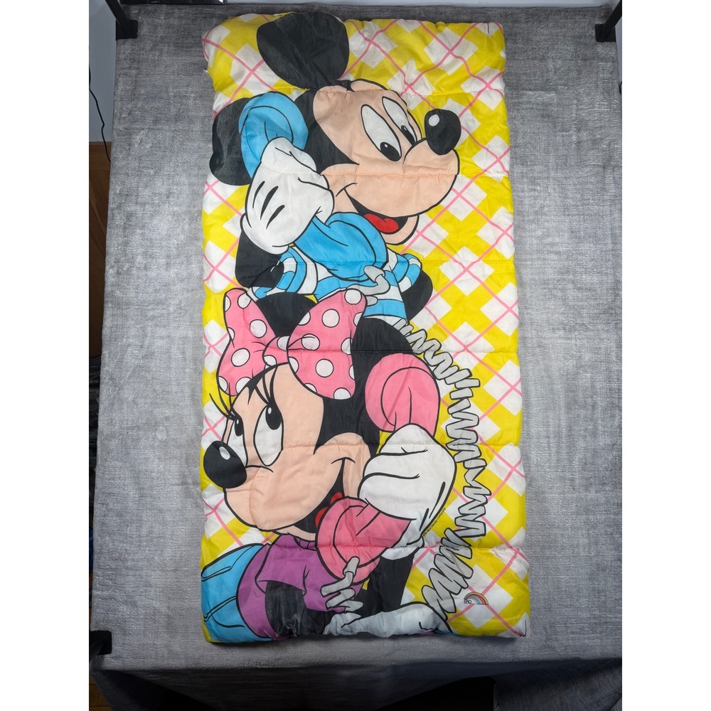 Disney Sleeping Bag Kids 27x54 Yellow Mickey Minnie Mouse Vintageg 80s Sears